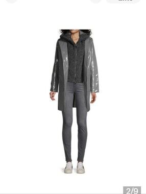 Jane Post Gray Vinyl Raincoat with Removeable Hood